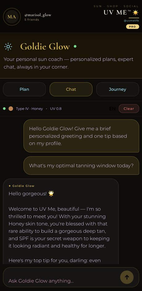 Meet Goldie Glow, the UV Me sun coach