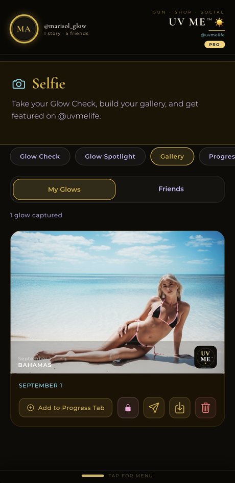 UV Me: Glow Check stamps your photo with the UV, the date and the place