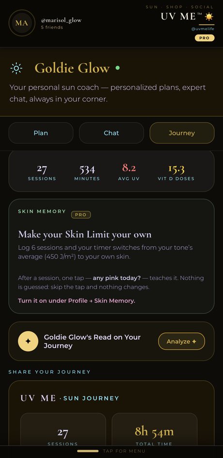 Skin Memory screen: your Skin Limit learning from your own logged sessions