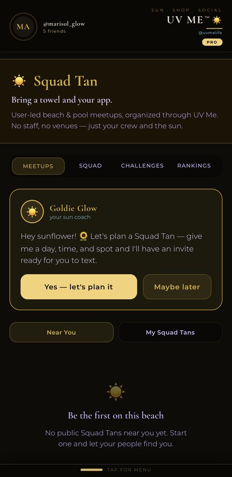 Squad Tan screen: plan a meetup with your crew